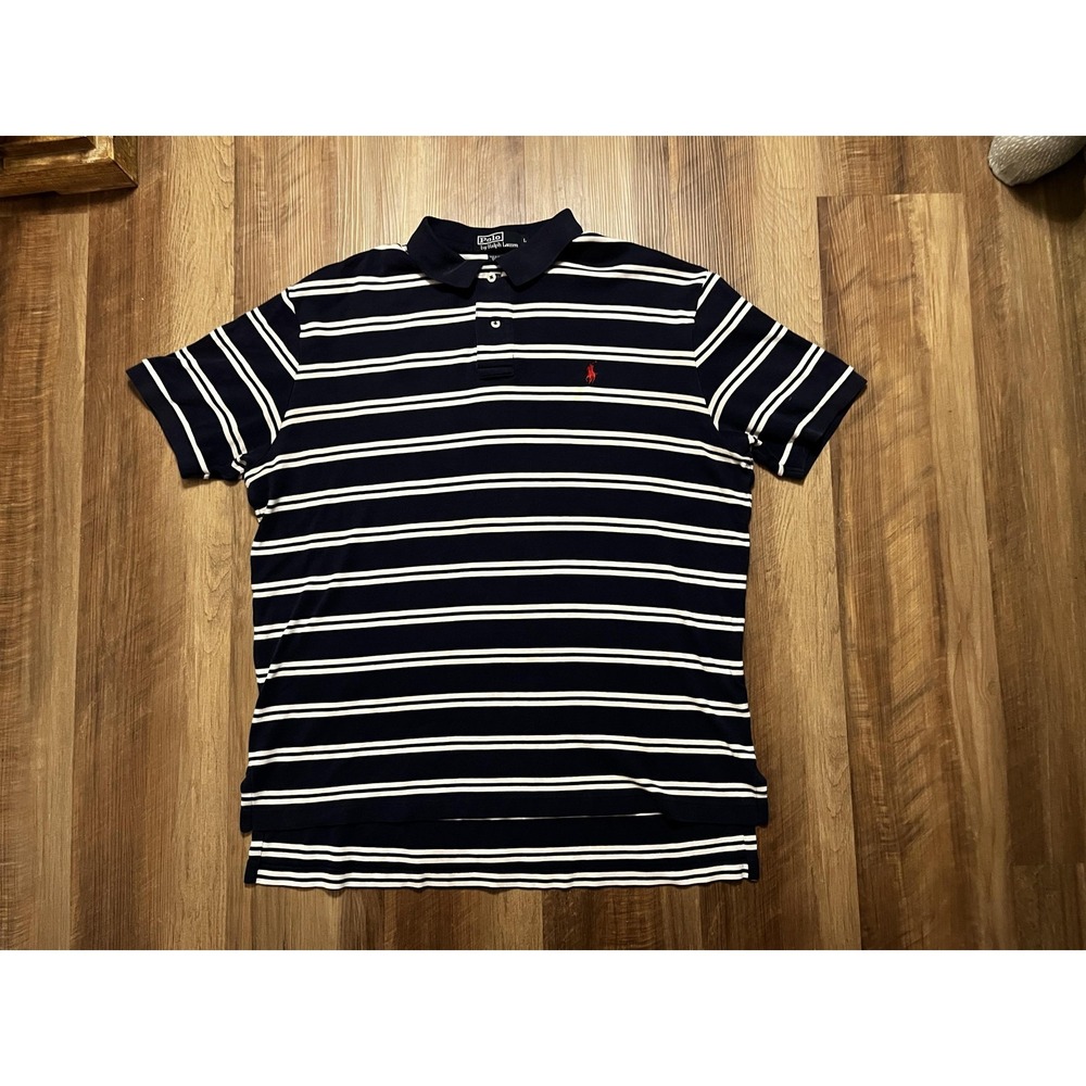 Polo Ralph Lauren Polo Shirt Mens Large Blue Striped Short Sleeve Pony Logo